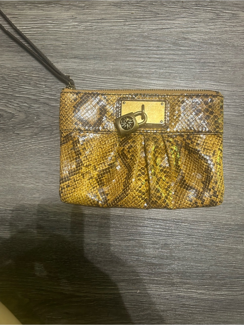 Simply Vera Vera Wang Yellow Brown Snake-Print Wristlet Clutch